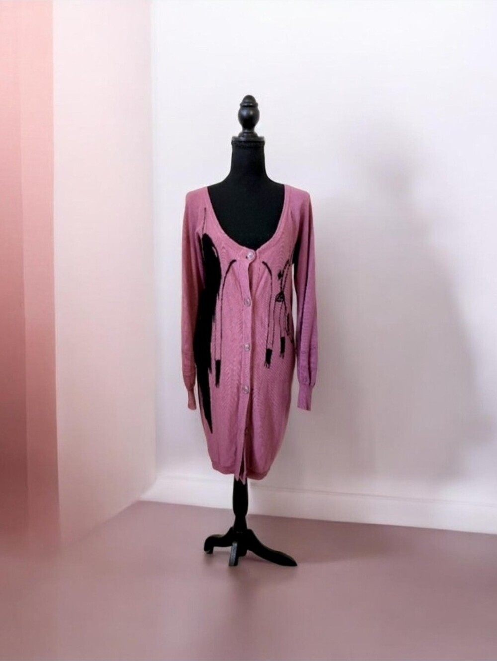 Numph Purple Pretty Fox Artsy Button Down Long Cardigan Sweater S